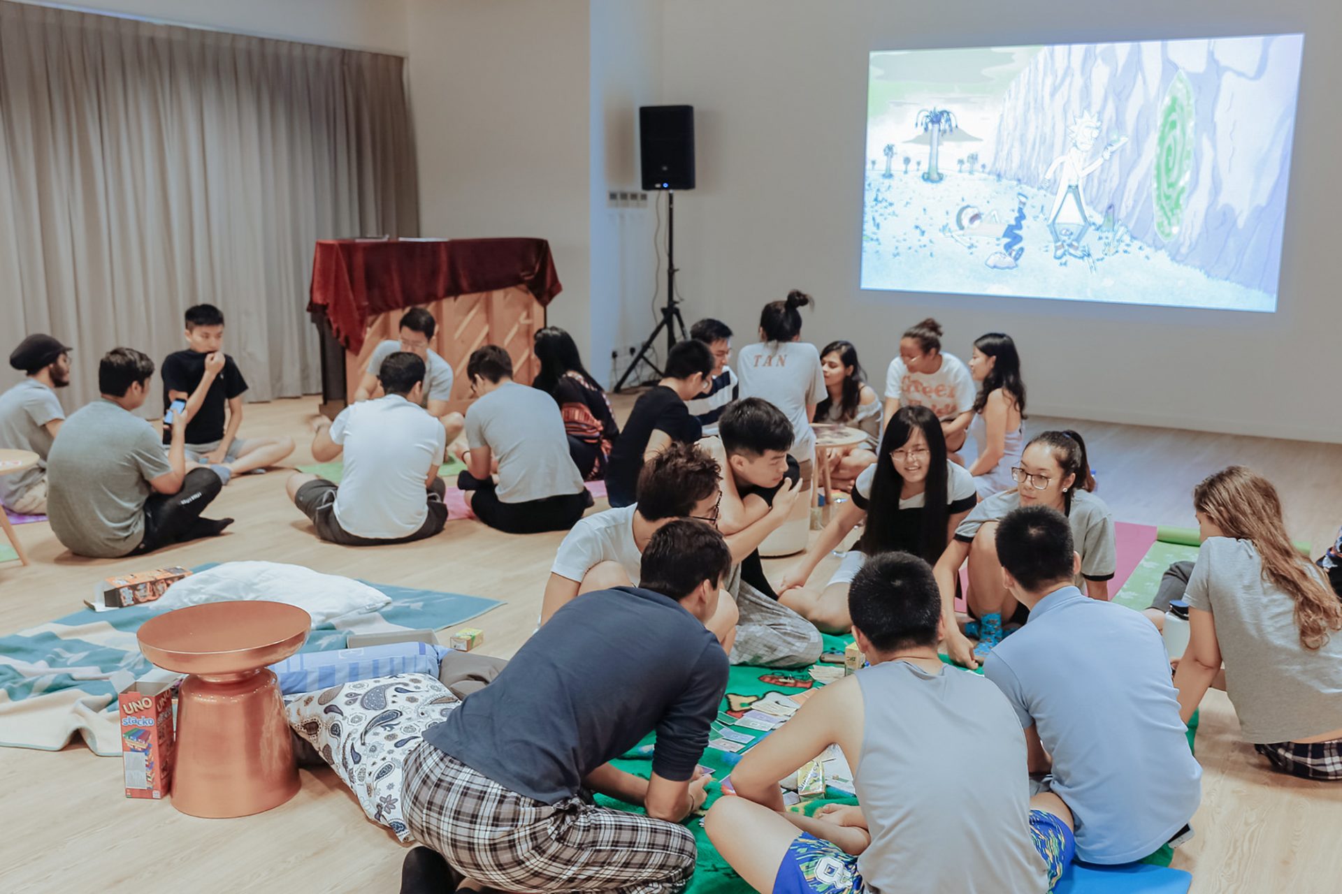 Students having a sleepover party on 3/F